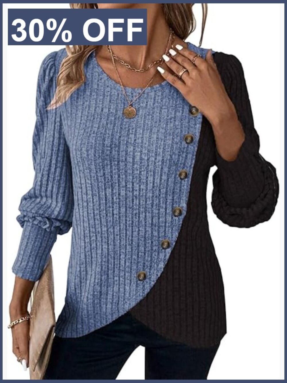 Long Sleeve Colorblock Button Pullover Sweater Top